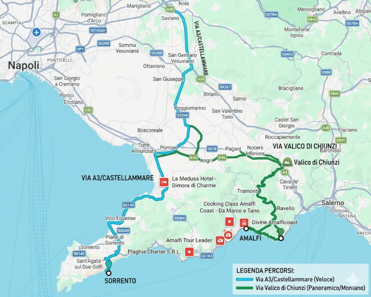 Percorso Aeroporto di Napoli alla Costiera Amalfitana